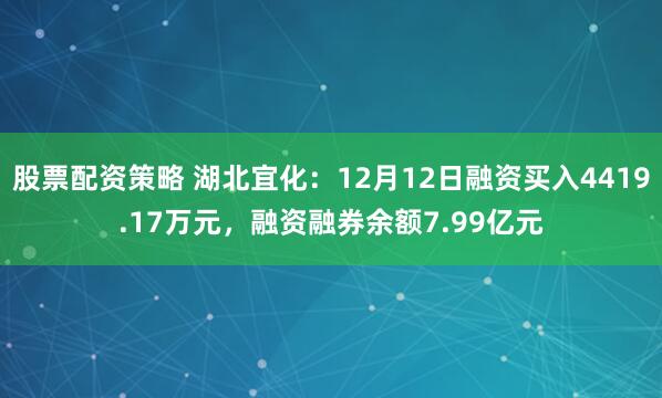 股票配资策略 湖北宜化：12月12日融资买入4419.17万元，融资融券余额7.99亿元